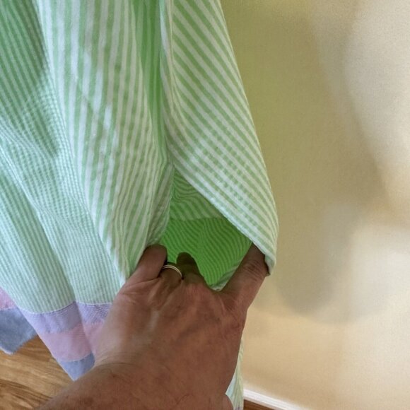 Go Softly Womens Striped MuMu Housedress Small Maxi Short Sleeve Green Pink Zip - Picture 5 of 8